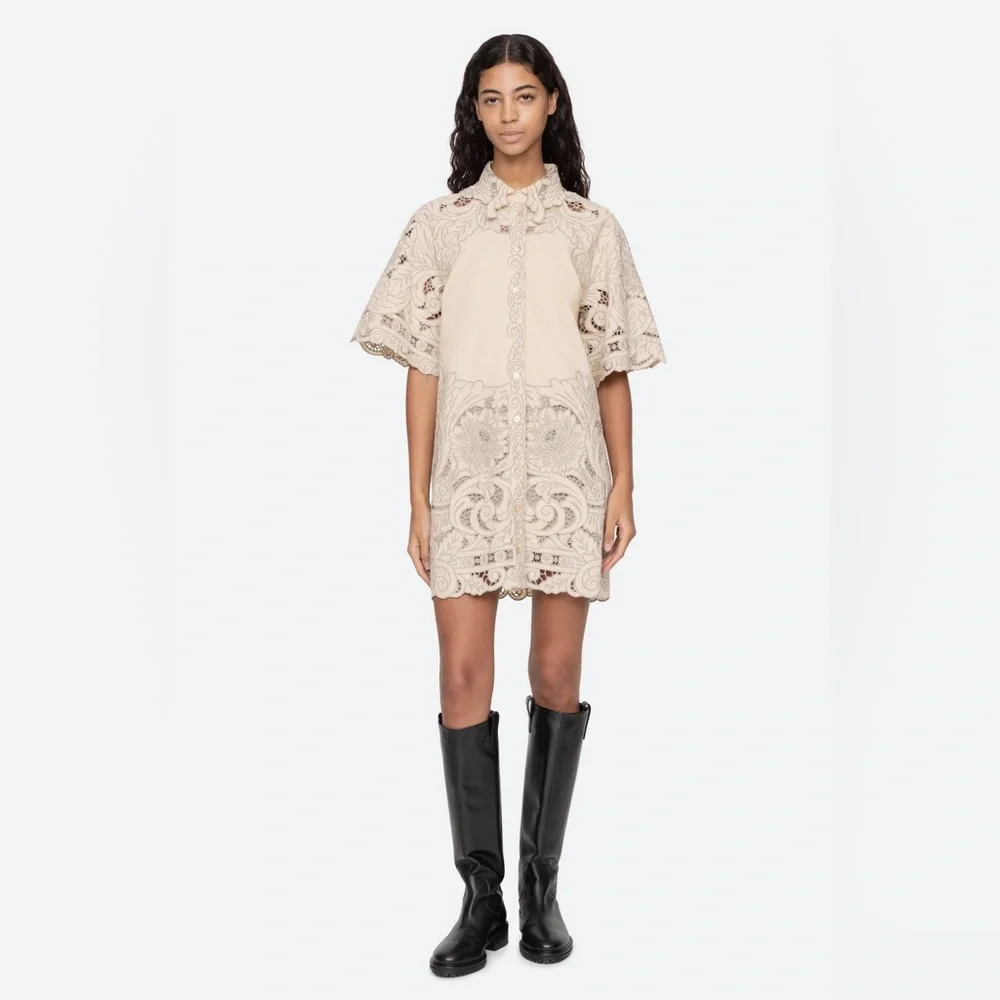 Sea New York Ceci Embroidery Shirt Dress in Cream - Picture 2 of 4